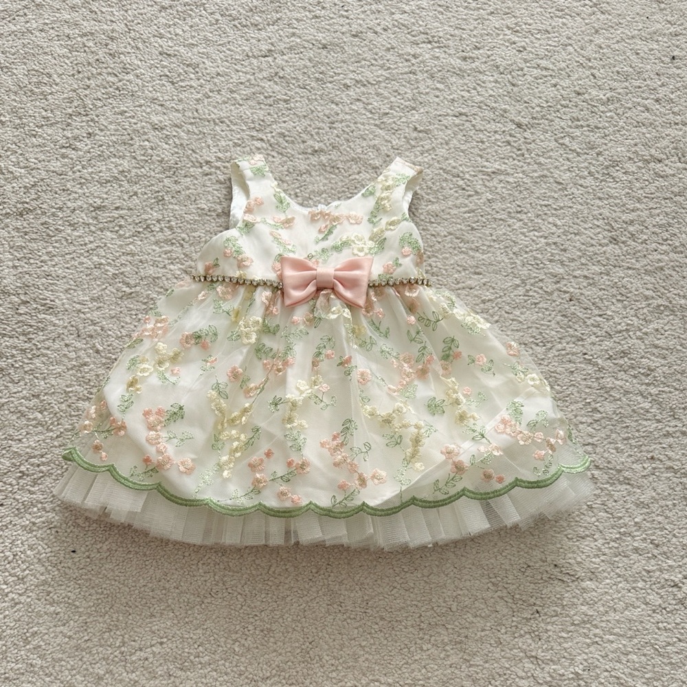 American Princess Floral Dress with Pink and Green Embroidery